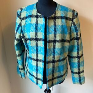 NOUVEAUX Blazer Wool Plaid Green Blue Black Casual Vintage Mohair Multicolor